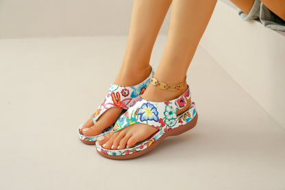 Women'S Plus Size Ethnic Floral Sandals - Adjustable Ankle Strap, Open Toe Platform Wedge Heel, Vibrant Embroidered Flower Design, Summer Casual Shoes, European & American Style, Summer Footwear | Vibrant Embroidery | Durable