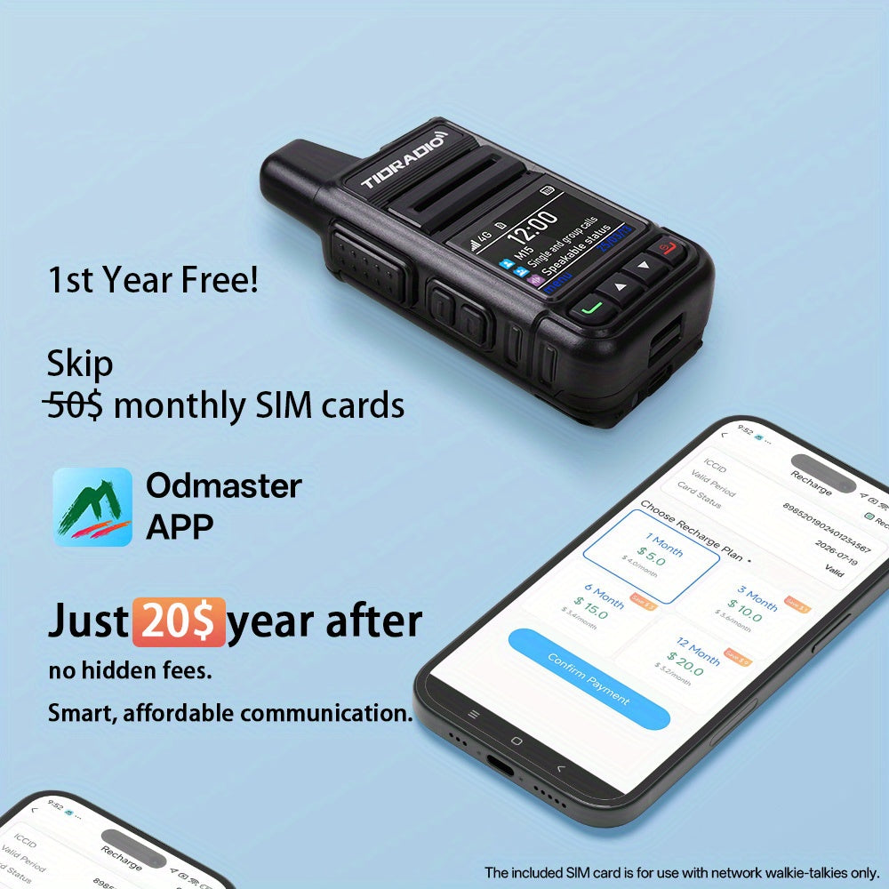 TIDRADIO Global Walkie Talkies 4G POC with Sim Cards, Long Distance 5000 Miles Rechargeable Nationwide Unlimited Range Two Way Radios & USB-C Battery (2 Pack)