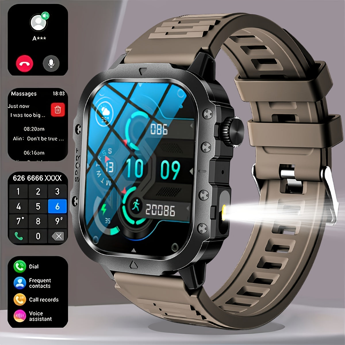New Smart Watch 2.01 inch Large Screen LED Flashlight Outdoor Sports Watch Altimeter Barometer 100+Sports Mode Multimedia Information Viewing Weather Pedometer Fitness Tracker Compatible with Android for iphone Perfect Holida