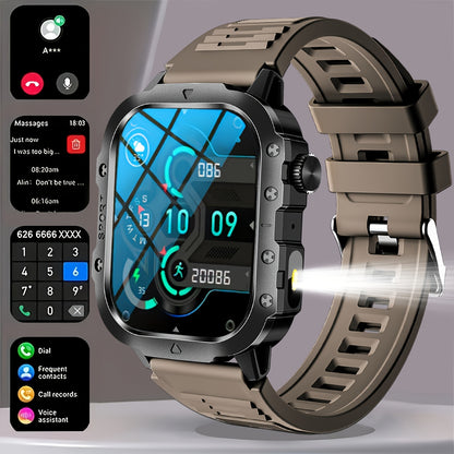 New Smart Watch 2.01 inch Large Screen LED Flashlight Outdoor Sports Watch Altimeter Barometer 100+Sports Mode Multimedia Information Viewing Weather Pedometer Fitness Tracker Compatible with Android for iphone Perfect Holida