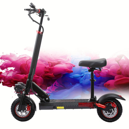 Foldable Electric Scooter with Detachable Seat & 10" All-Terrain Vacuum Tires - 48V15Ah/55KM Range, 50KM/H Speed, Dual Disc Brakes, Heavy-Duty e-Scooter for Off-Road, Commuting, Hills - Global Voltage ( Plug)