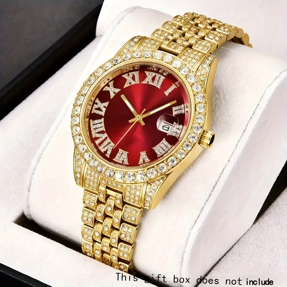 Men's Stainless Steel Quartz with Rhinestone Round Dial, Date Display & Analog/Digital operation (for - component) - Elegant Wristwatch for Daily Wear, Business, Gifts (Birthday, Valentine's Day, Christmas) -