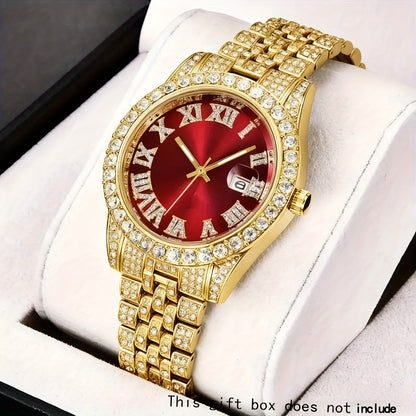 Men's Stainless Steel Quartz with Rhinestone Round Dial, Date Display & Analog/Digital operation (for - component) - Elegant Wristwatch for Daily Wear, Business, Gifts (Birthday, Valentine's Day, Christmas) -