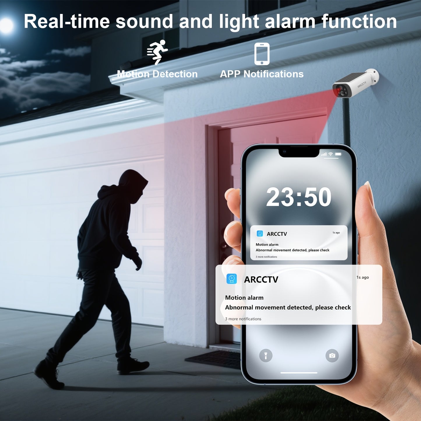 ARCCTV Cam 4-Cam Kit, Security Camera Outdoor Wireless, 2K Camera with Integrated Solar Panel, Forever Power, Smart Siren & Spotlights, 2-Way Audio, App-Controlled (Wi-Fi), 4MP Face Recognition AI, 5G & 2.4 GHz Wi-Fi, No Mont