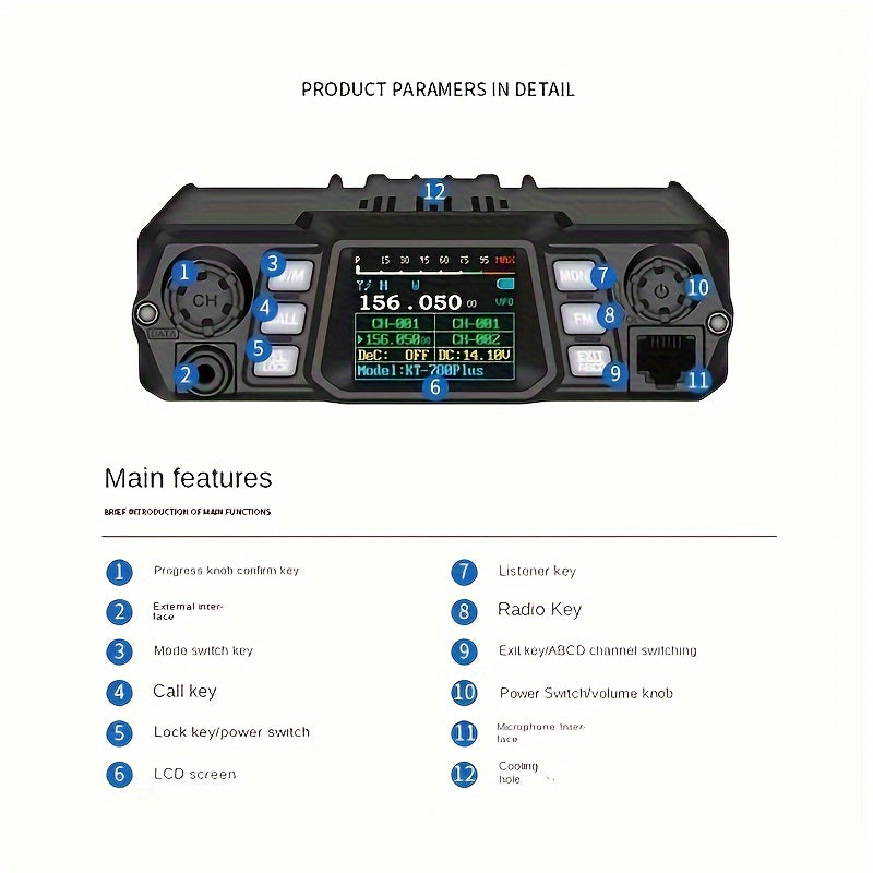Car Walkie Talkie, Car Mobile Two Way Radio, Large Power Mobile Transceiver, Multi-function Colorful Display, Long Distance Walkie Talkie for Car Truck RV