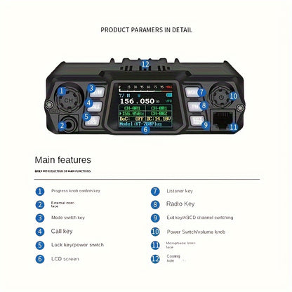 Car Walkie Talkie, Car Mobile Two Way Radio, Large Power Mobile Transceiver, Multi-function Colorful Display, Long Distance Walkie Talkie for Car Truck RV