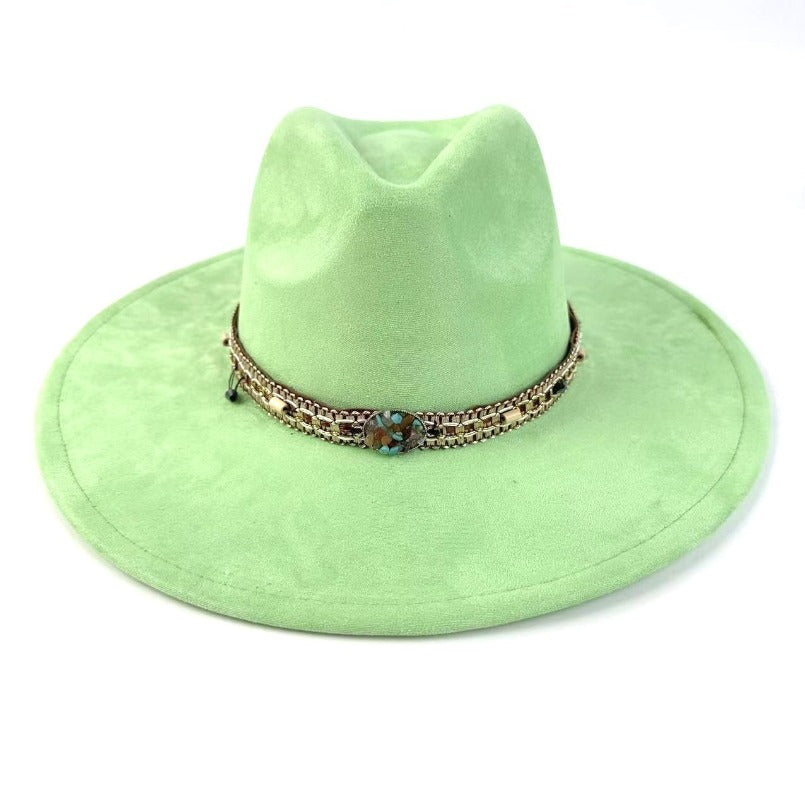 1pc Bohemian-Style Wide-Brimmed Women'S Felt Hat - with a Turquoise Bead Chain Decorative Band - Suitable for Holiday Dress-Up, Cowboy-Inspired Looks, Daily Casual Wear, And As a Photography Prop for Bohemian Home Decor, Fest