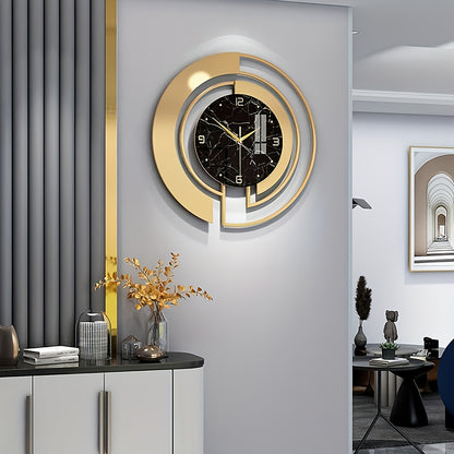 Creative Geometric Metal Wall Clock, Silent Art Decor for Living Room and Bedroom, Battery-Powered, Round Shape, AA Battery Required (Not Included) - Mi-Yi, Wall Clock Living Room