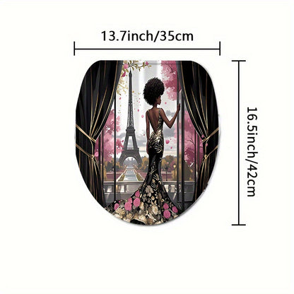 2D 1pc/4pcs Featuring The Eiffel Tower Design, Suitable for Apartment Bathrooms And Shower Rooms, Includes a Hotel Shower Curtain Set with 12 Hooks, a Bathroom Mat, a Toilet Seat Cover, And a U-Shaped Mat, All As Part of The