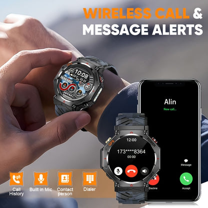 Men's Smartwatch - 1.39inch full touch HD Display, come with long range flashligh & GPS function, 530mAh large battery capacity, Wireless Calls/dial, compass, Music Control, massive sports modes, Zinc Alloy Case, Silicone and