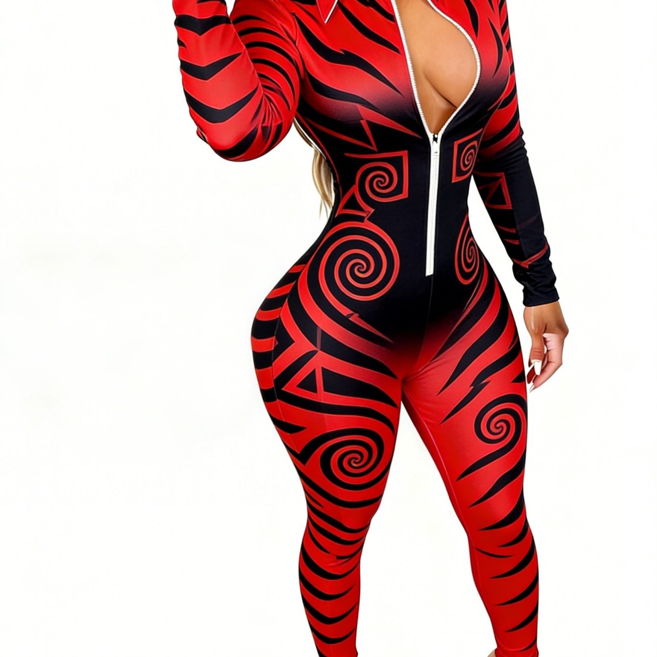Women Elegant Comfortable Sexy Slim Jumpsuit | Animal Print Stripes, Front Zipper, Casual Office Party Outfits, Year-Round Versatile Wear for Any Season