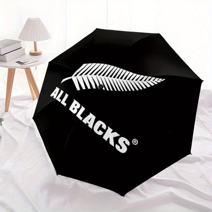 All Blacks Automatic Folding Umbrella - 8-Rib Durable Windproof Portable Travel Umbrella with Sleek Black Design & "All Blacks" Logo, Ideal for Holiday Gifts, Outdoor Umbrella, Modern Accessory, Sturdy Handle