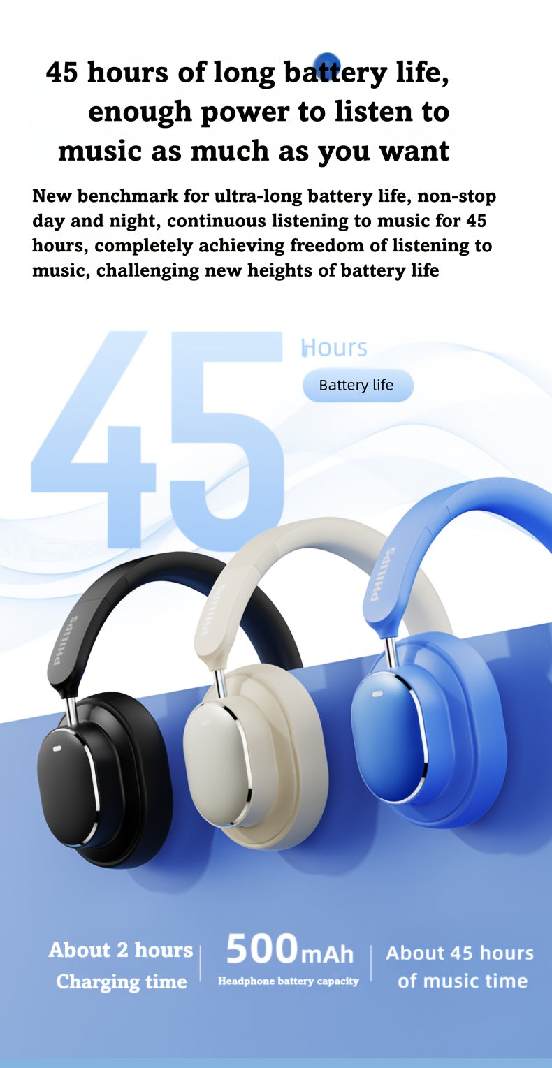 Philips Wireless Bluetooth Headphones, ANC Hybrid Active Noise Cancelling Headphones, Over-Ear Wireless Headphones, Wireless On-Ear Bluetooth Headphones, HiFi Stereo with Microphone, ANC Active Noise Cancelling Headphones, Fo