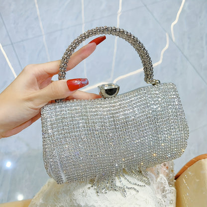 Women's Elegant Rhinestone-Adorned Evening Handbag with Detachable Crossbody Strap & Closure - Sparkling -Encased Design, Tassel Detailing, Durable Luxury Party Wedding Bag for Daily Use, Prom, Galas - Multi-Color Options (Bl