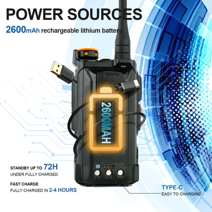 1/2 Packs Baofeng UV-K6 Walkie Talkie Air Band Radio TYPE-C K6 Charge 2600mAh UHF VHF DTMF FM NOAA Wireless Frequency Two Way Radio