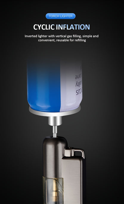 This Is a Windproof Inflatable Lighter Designed with a Creative Transparent Gas Box And a Round Machine, Featuring a Cover And No Butane