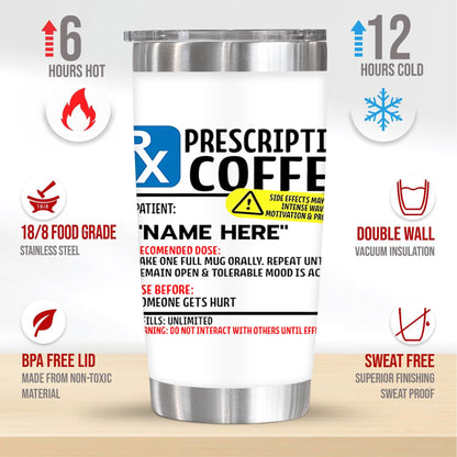 1pc 20oz Prescription Coffee Tumbler, Double Wall Vacuum Insulated Travel Mug, Spill Proof Lid, Perfect Gift for Dad, Mom, Ideal for Christmas, Thanksgiving, Valentine's, Mother's, Father's Day, Gift for birthday, Coffee Cup