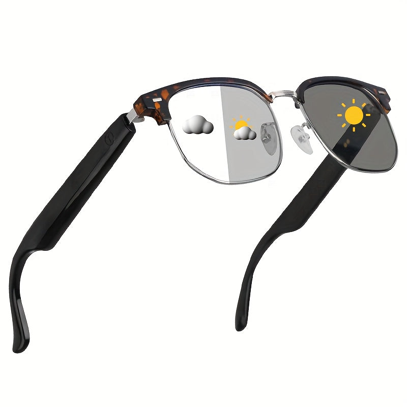 New Smart Glasses with Auto-dimming Lenses That Automatically Change Into Under Sunlight, Built-in Microphone And Speaker, HD Voice Call And HIFI Sound Quality, DrivingAnd Everyday Home Wear, Perfect for Holiday Gifts