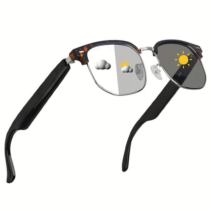 New Smart Glasses with Auto-dimming Lenses That Automatically Change Into Under Sunlight, Built-in Microphone And Speaker, HD Voice Call And HIFI Sound Quality, DrivingAnd Everyday Home Wear, Perfect for Holiday Gifts