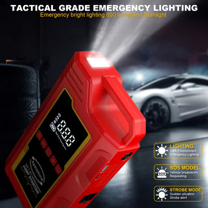15000A Jump Starter Peak 12V Portable Car Jump Starter | With Air Compressor, LED Light, Battery Charger, Cart Battery Charger, Tire Inflator, Essential Car Rescue Tools For Families, Gift, USB Charging, Digital Display