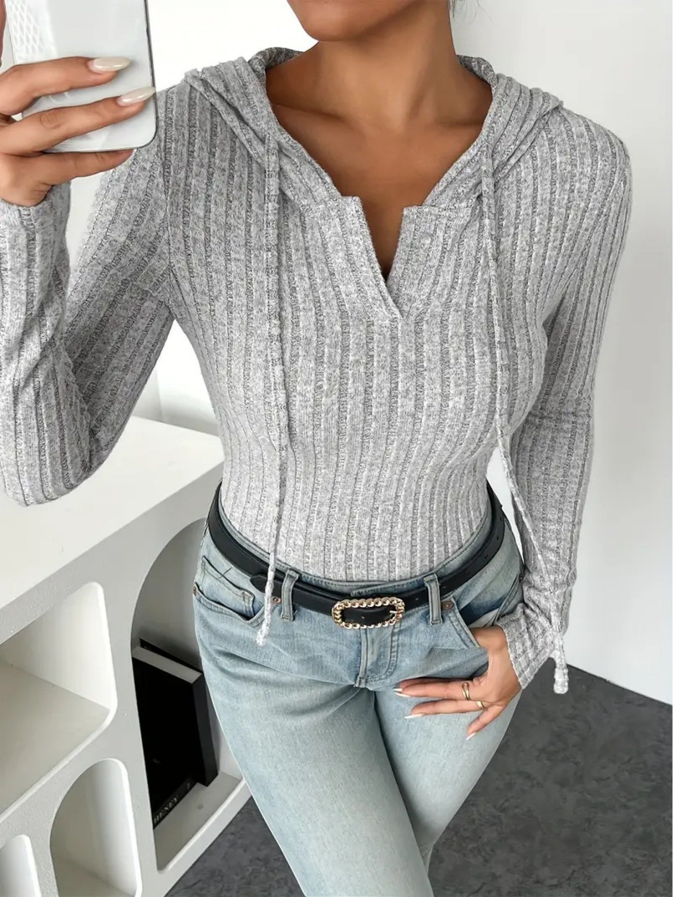 Women's Jumpsuit, V-neck Hooded Jumpsuit for Women, High-slit Bikini-style Slim-fit Loungewear, Brushed Ribbed Hooded Solid Color Jumpsuit and Romper