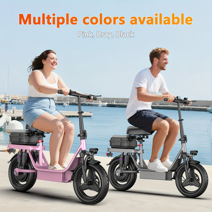 Peak Power 740W Adult Electric Scooter with Seat, 48V10/15AH Lithium Battery, 10 Shock Absorption, 14-Inch Tubeless Protective Tires, Dual Disc Brakes