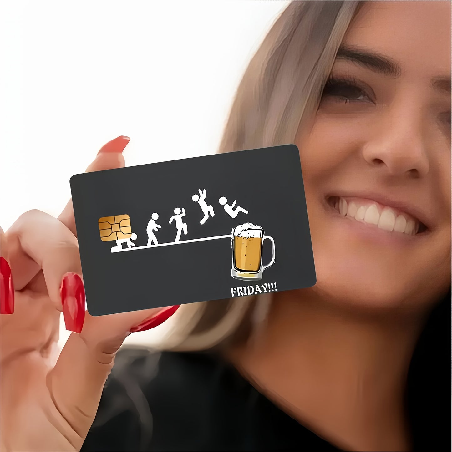 Fun Beer" Funny Pattern Waterproof Sticker Credit Card Skin Cover Ultra-Thin, High Quality, Scratch Resistant Suitable for Credit Cards, Debit Cards, Bus Cards, Removable Self-adhesive Most Cards, Decorative Sticker For Men A