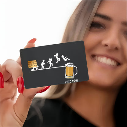 Fun Beer" Funny Pattern Waterproof Sticker Credit Card Skin Cover Ultra-Thin, High Quality, Scratch Resistant Suitable for Credit Cards, Debit Cards, Bus Cards, Removable Self-adhesive Most Cards, Decorative Sticker For Men A