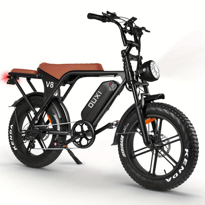 1-Pedal /Electric Bike - Heavy-Duty All-Terrain 20" Tire Electric Mountain Bike with 740W Motor, 48V 15Ah Removable Battery, 7-Speed Gear System, Front/Rear Disc Brakes, Global Voltage 100-240V, Global Plug Compatibility, All