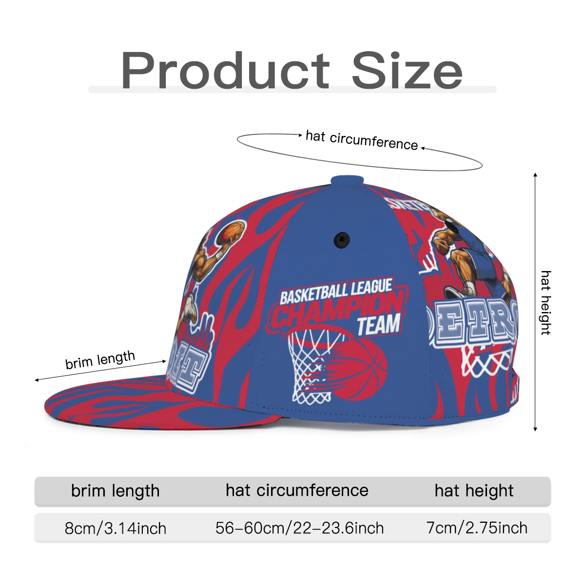 Detroit Basketball Print Snapback Hat - Adjustable Cap with Iconic Court Design, Vibrant Detroit-Themed Suitable for Game Day, Streetwear, &, Casual Apparel