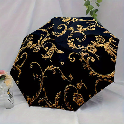 Automatic Folding Umbrella with Golden & Black Luxury Design - 8-Rib Compact Portable Umbrella with Handle & Automatic Opening System, Golden-Tip Canopy for &, Ideal Christmas/Birthday Gift (Casual & Formal Use) - Stylish Bla