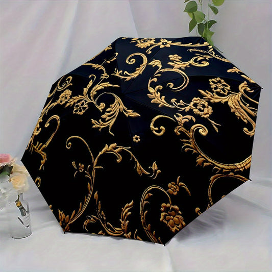 Automatic Folding Umbrella with Golden & Black Luxury Design - 8-Rib Compact Portable Umbrella with Handle & Automatic Opening System, Golden-Tip Canopy for &, Ideal Christmas/Birthday Gift (Casual & Formal Use) - Stylish Bla