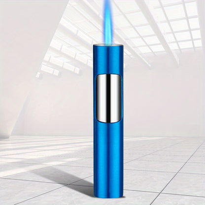 Stylish Push Lighter Designed for Outdoor Use, Featuring a Windproof Design And a Straight Blue Flame. This Mini Portable Spray Torch Is Refillable with Butane Gas And Has an Adjustable Flame. It'S an Ideal Gift for Your Boyf