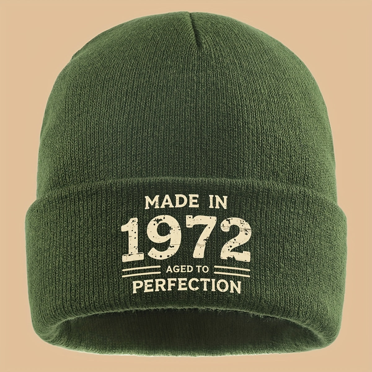 Men Women Loose Comfortable Solid Color Slouchie - 1pc "MADE IN 1972 AGED to PERFECTION" Print Beanie - Street Trendy Skull Cap for Autumn and Winter - Warm Elastic Brimless Hat - Outdoor Activities Cold Weather Suitable - Sk