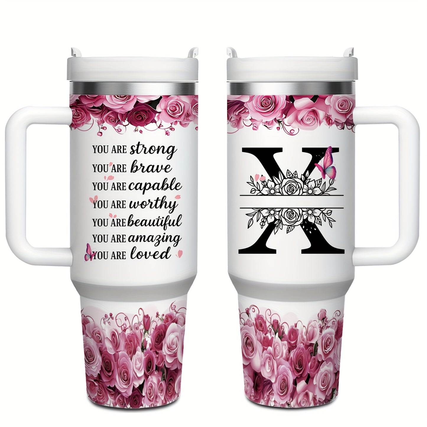 MIKENDA 1pc 40oz "A-Z Custom Letters & Name" Stainless Steel Travel Cup with Lid And Straw. Coffee Cup, Kitchen Drinkware. Great Gift for Women, Friends, Parents.for Mother's Day, Holidays. for Home & Outdoor Use.Halloween &