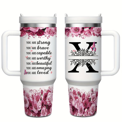 MIKENDA 1pc 40oz "A-Z Custom Letters & Name" Stainless Steel Travel Cup with Lid And Straw. Coffee Cup, Kitchen Drinkware. Great Gift for Women, Friends, Parents.for Mother's Day, Holidays. for Home & Outdoor Use.Halloween &