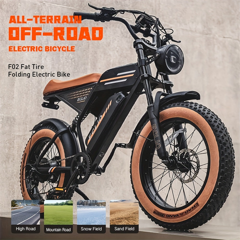 ECLIO F02 Electric Bike for Adults, 20"×4" Tire Ebike, Electric Bicycle with 48V 13Ah Removable Battery, 749W Brushless Motor, 20MPH EBike, 80-Mile Range for All Terrain, Dual Suspension and Hydraulic Brakes