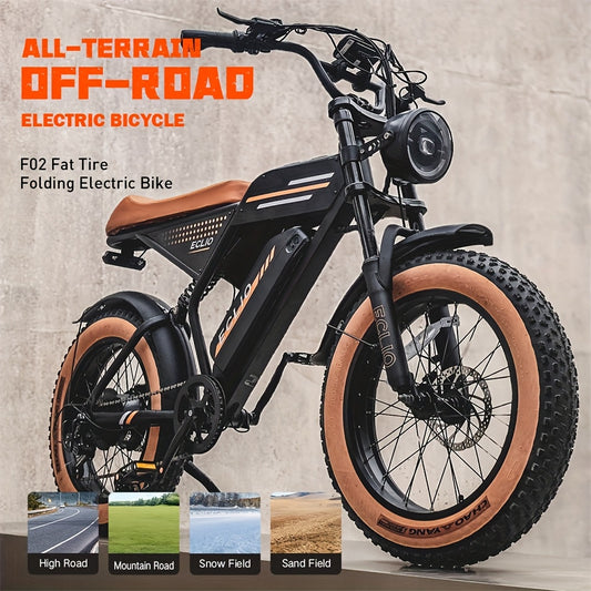 ECLIO F02 Electric Bike for Adults, 20"×4" Tire Ebike, Electric Bicycle with 48V 13Ah Removable Battery, 749W Brushless Motor, 20MPH EBike, 80-Mile Range for All Terrain, Dual Suspension and Hydraulic Brakes