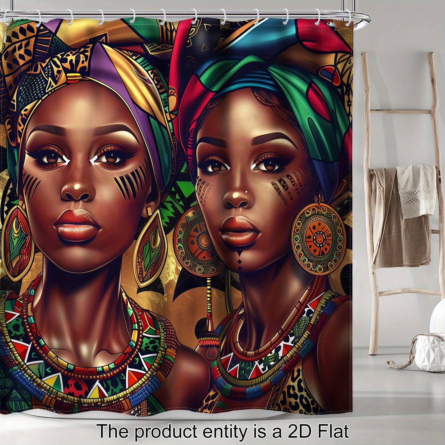1pc/4pcs - 2D Flat Black Shower Curtain Set, African American Women Western Fashion Art Bathroom Set, Full Set Of 12 Hooks, Non-slip Bath Mat, Toilet U-Shaped Mat, Toilet Mat, Bathroom Decor And Accessories, 2D Flat