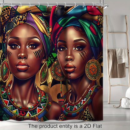 1pc/4pcs - 2D Flat Black Shower Curtain Set, African American Women Western Fashion Art Bathroom Set, Full Set Of 12 Hooks, Non-slip Bath Mat, Toilet U-Shaped Mat, Toilet Mat, Bathroom Decor And Accessories, 2D Flat