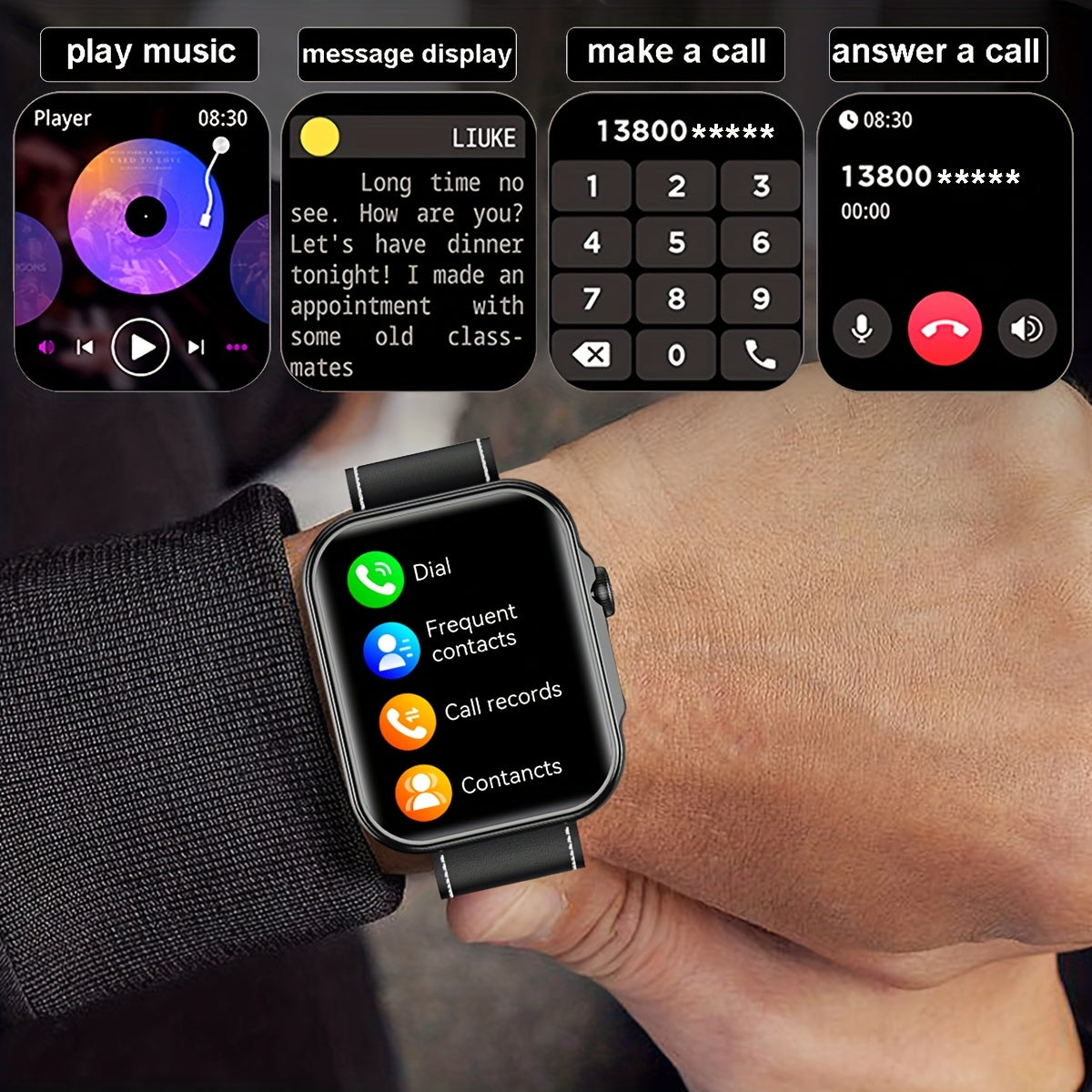 Men's Smart Watch with LED flashlight, IPX7 High Quality, Wireless calling and SMS reminder, 2.02-inch HD Large Screen, Sports Mode, Zinc Alloy, Outdoor Sports Smartwatch, Men's Watch, Compatible for iPhone and Android