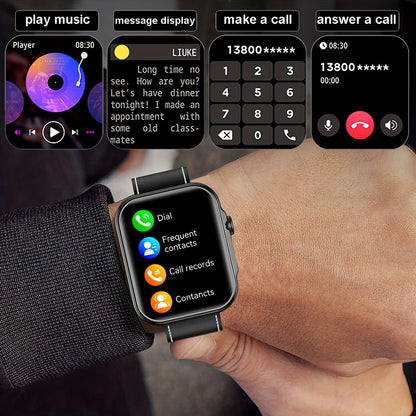 Men's Smart Watch with LED flashlight, IPX7 High Quality, Wireless calling and SMS reminder, 2.02-inch HD Large Screen, Sports Mode, Zinc Alloy, Outdoor Sports Smartwatch, Men's Watch, Compatible for iPhone and Android
