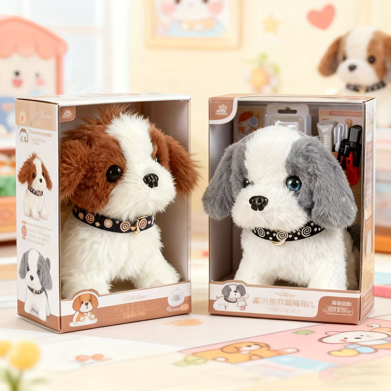 2pcs Interactive Puppy Robot, Pet Toy, Plush Toy with Walking and Tail Wagging, Simulation Toy, Cute Plush Dog for Kids, Adorable Pet Gift