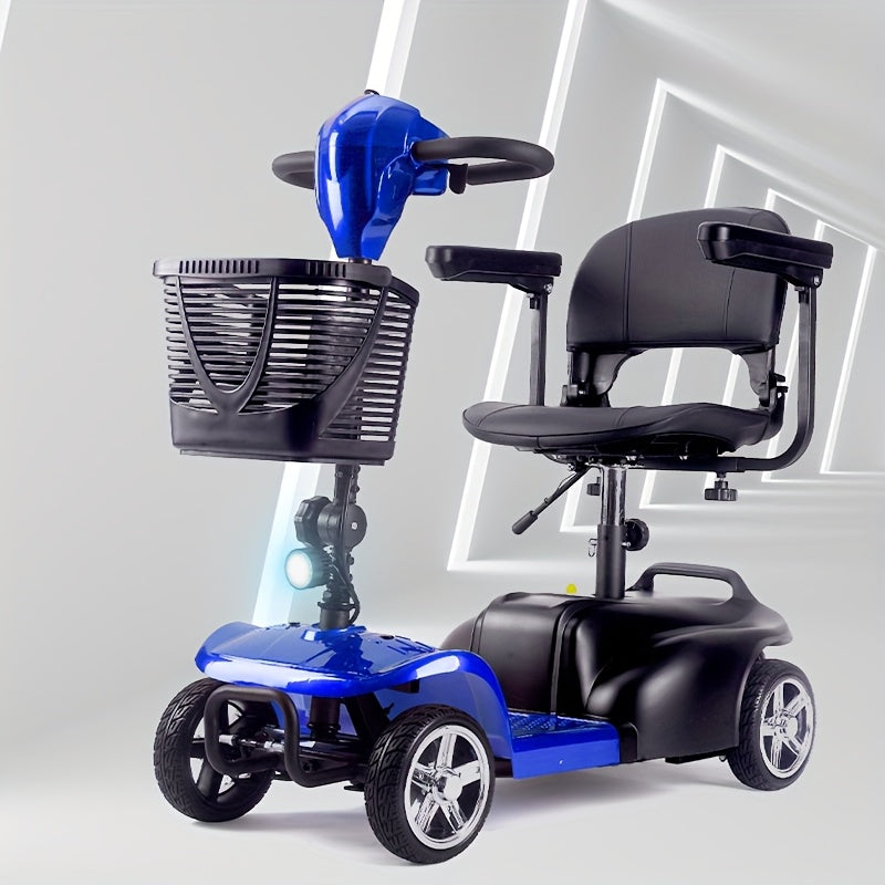The Foldable Mobility Scooter Features A 250W Motor And Reaches A Speed Of 6 Mph.This Senior-friendly Scooter Has A 15-17 Mile Range, 13.5Ah Battery, All-terrain Tires, And Comes with A Detachable Seat, Basket, Phone Holder,