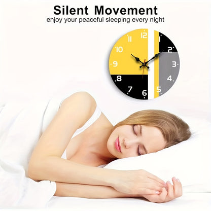 1pc Sleek & Stylish Silent Quartz Wall Clock - Round Wooden Design for Bedroom, Living Room, Office, Kitchen, Bathroom Decor - Battery Operated (AA Battery Not Included)