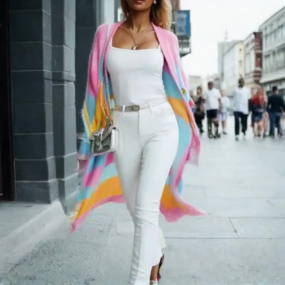 Plus Size, Color Block Pocket Oversized Cardigan