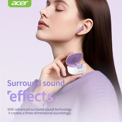 [ACER Official Authentic Product] TWS Wireless Earbuds Deep Bass Stereo Sound Cute Macaron Colors Extra-Long Battery Life In-Ear Design for Sports/Running Low-Latency Gaming Mode Hi-Fi Audio Lightweight Touch Control Stylish