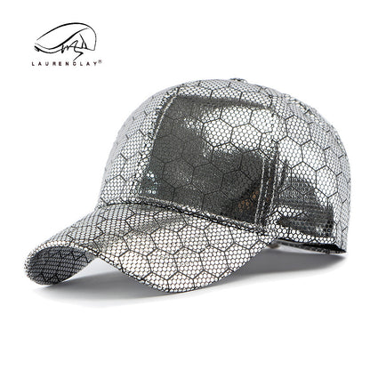 Men'S & Women'S Retro Reflective Cycling Baseball Cap - UPF Sun Protection Hard Brim, Breathable Mesh Back & Golden-Tone Visor, Lightweight Hip-Hop Style for Outdoor Sports, Cycling, Casual Wear - Unisex Spring Summer Hat