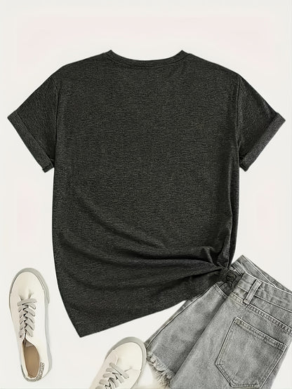 Women's Music Soothes My Soul Headphones & Sound Wave Print T-Shirt - Casual Short Sleeve Round Neck Blouse, Spring Summer Casual Attire for Music Lovers, Machine Washable Comfortable Top