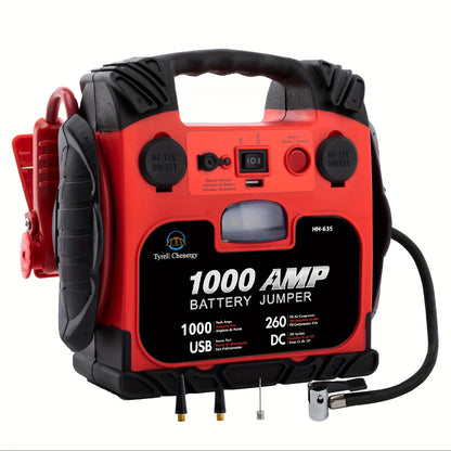 Heavy-Duty 1000A Peak, 12000mAh Fast-Charging Jump Starter with USB/DC Output, Portable Car Battery Booster with LED Light, for Cars, Trucks, SUVs, Boats, RVs - Compatible with Lead Acid/Battery/USB Power - Ideal for Emergenc